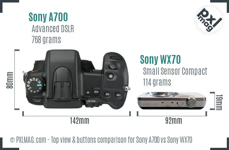 Sony A700 vs Sony WX70 top view buttons comparison