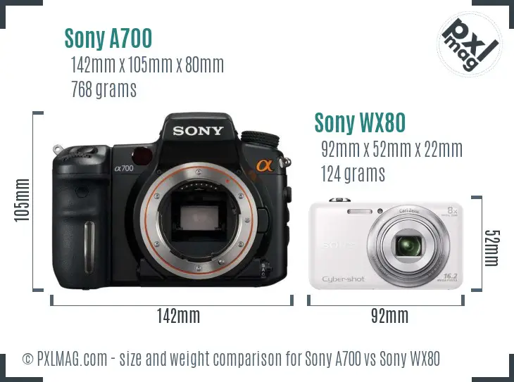 Sony A700 vs Sony WX80 size comparison