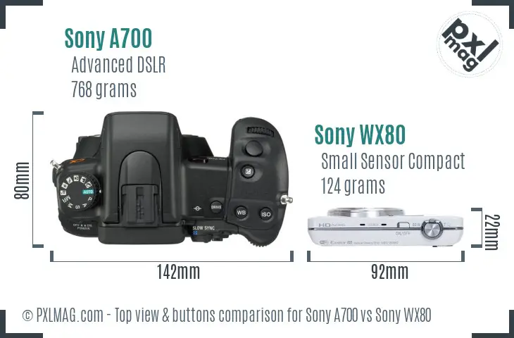 Sony A700 vs Sony WX80 top view buttons comparison