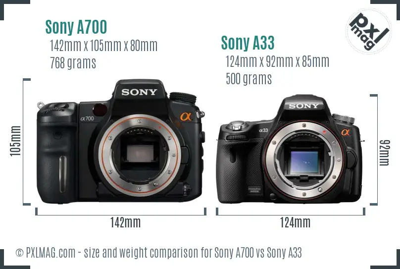 Sony A700 vs Sony A33 size comparison