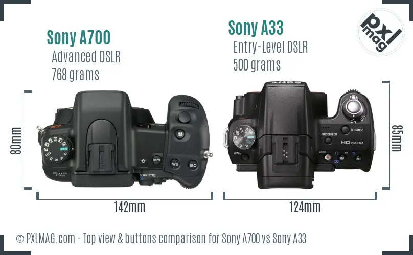 Sony A700 vs Sony A33 top view buttons comparison