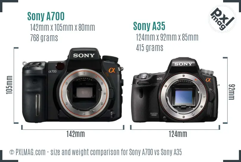 Sony A700 vs Sony A35 size comparison