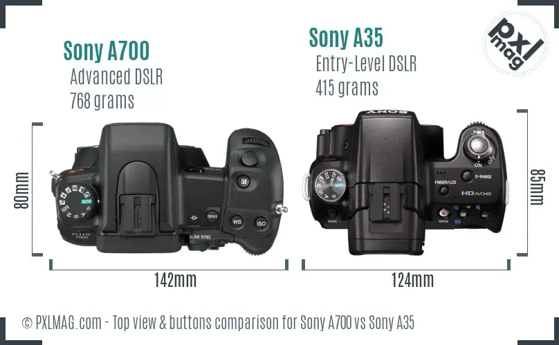 Sony A700 vs Sony A35 top view buttons comparison