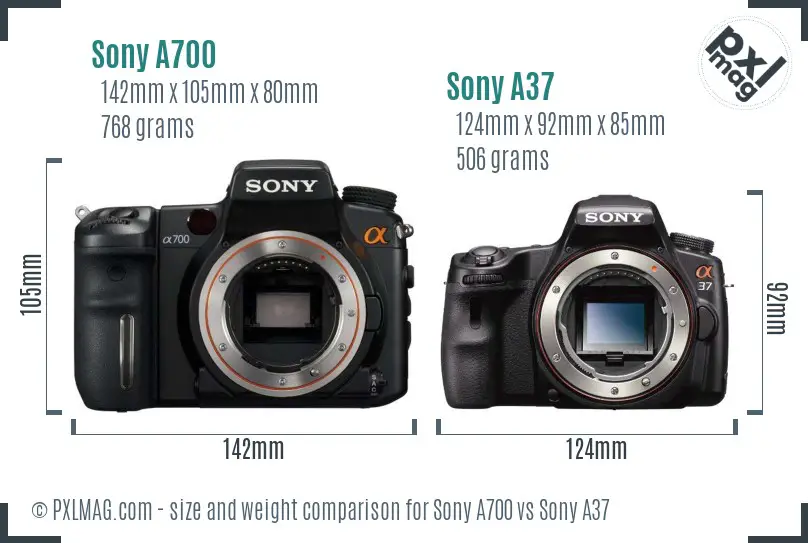 Sony A700 vs Sony A37 size comparison