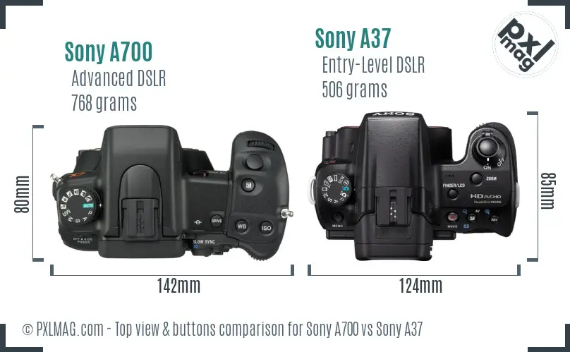 Sony A700 vs Sony A37 top view buttons comparison