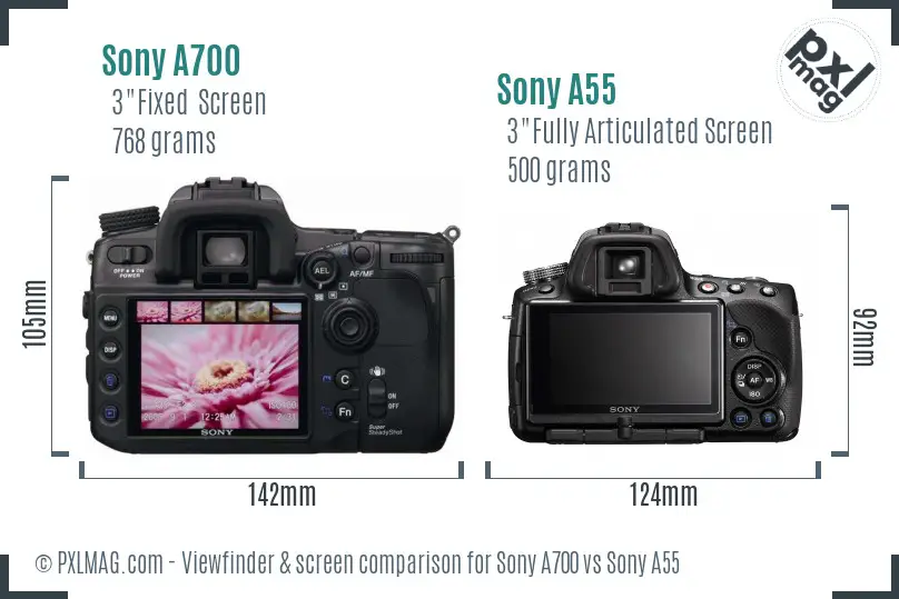 Sony A700 vs Sony A55 Screen and Viewfinder comparison