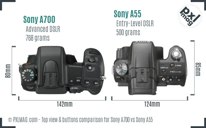 Sony A700 vs Sony A55 top view buttons comparison
