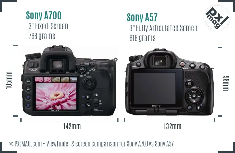 Sony A700 vs Sony A57 Screen and Viewfinder comparison