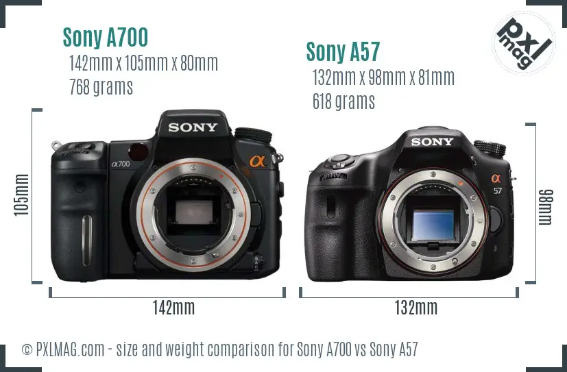 Sony A700 vs Sony A57 size comparison