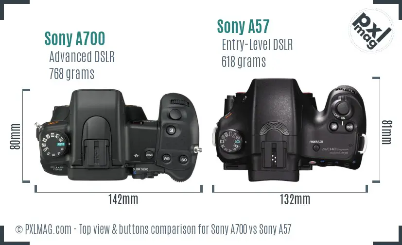 Sony A700 vs Sony A57 top view buttons comparison