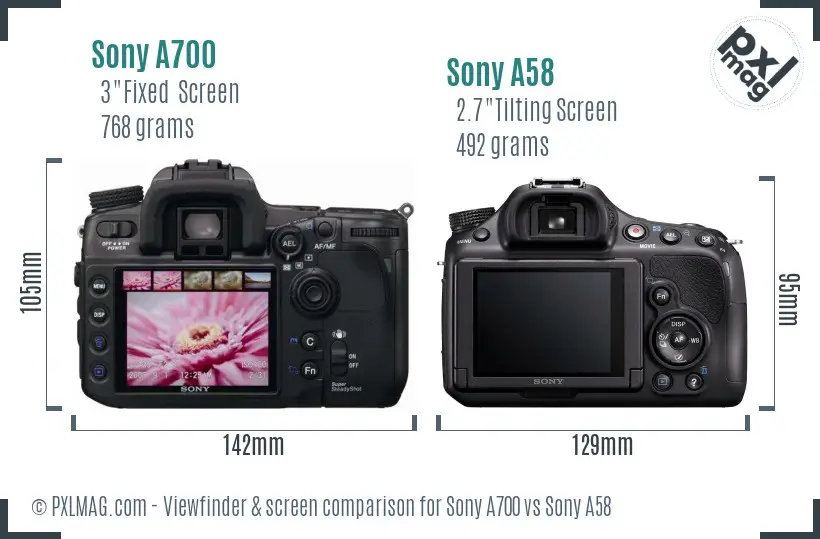 Sony A700 vs Sony A58 Screen and Viewfinder comparison