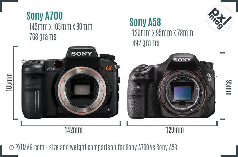 Sony A700 vs Sony A58 size comparison