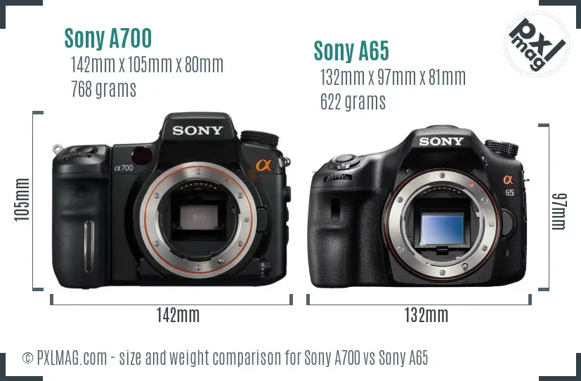 Sony A700 vs Sony A65 size comparison