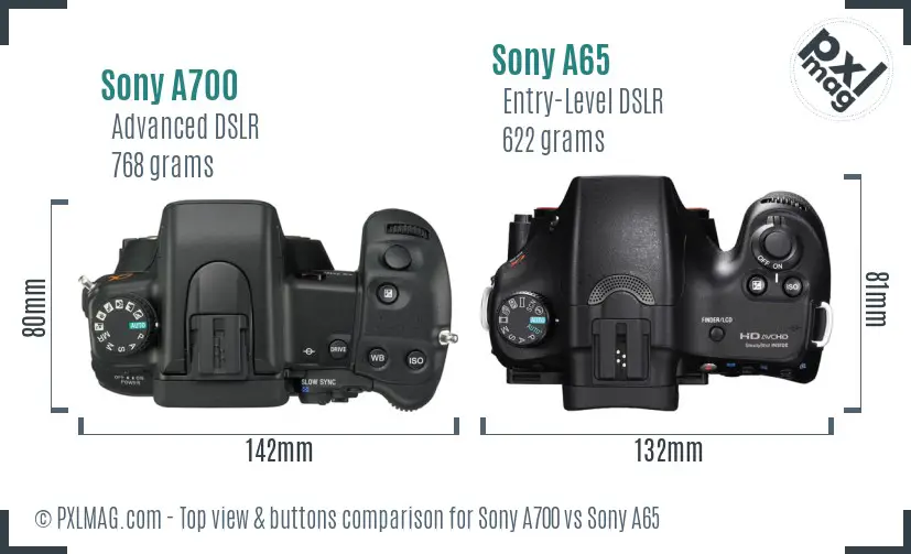 Sony A700 vs Sony A65 top view buttons comparison