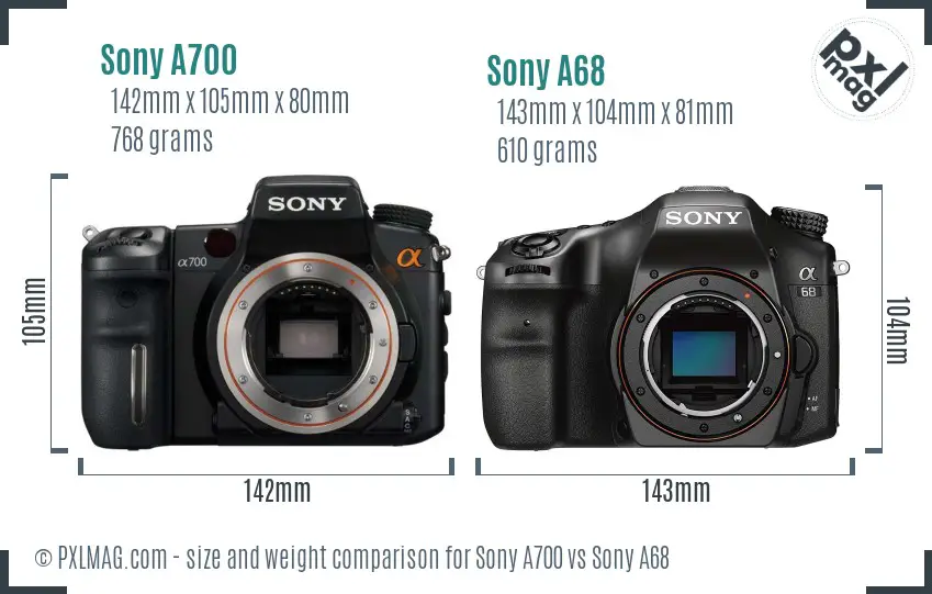 Sony A700 vs Sony A68 size comparison