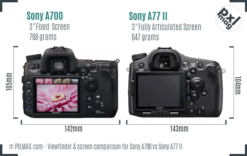 Sony A700 vs Sony A77 II Screen and Viewfinder comparison