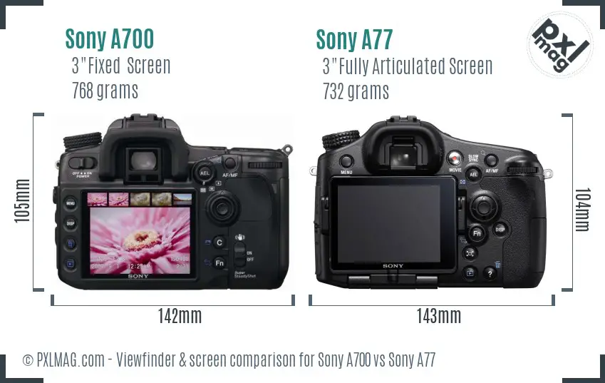 Sony A700 vs Sony A77 Screen and Viewfinder comparison