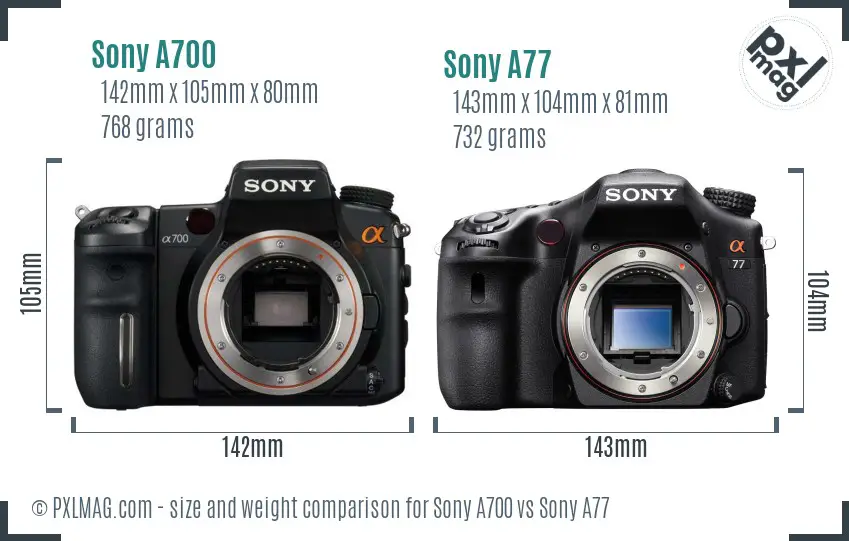 Sony A700 vs Sony A77 size comparison