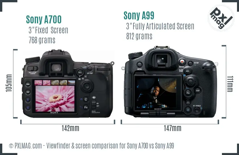 Sony A700 vs Sony A99 Screen and Viewfinder comparison