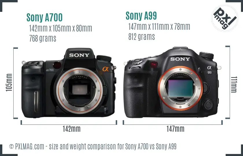 Sony A700 vs Sony A99 size comparison
