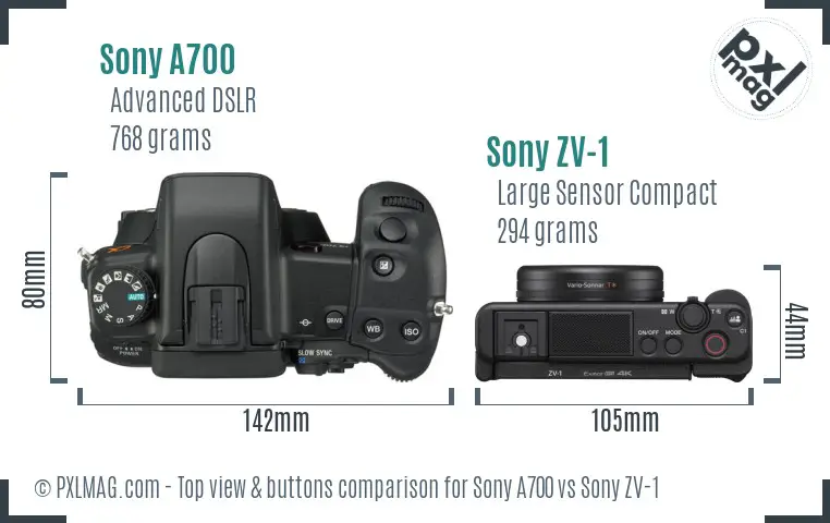Sony A700 vs Sony ZV-1 top view buttons comparison