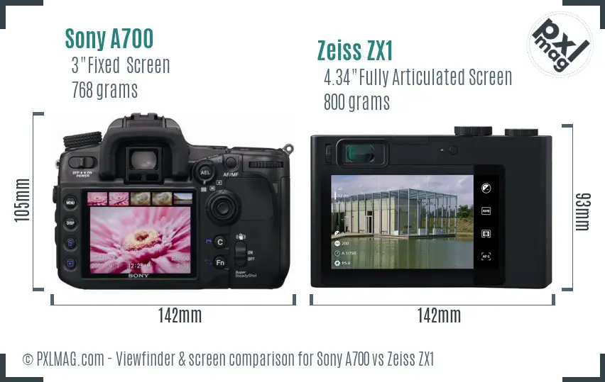 Sony A700 vs Zeiss ZX1 Screen and Viewfinder comparison