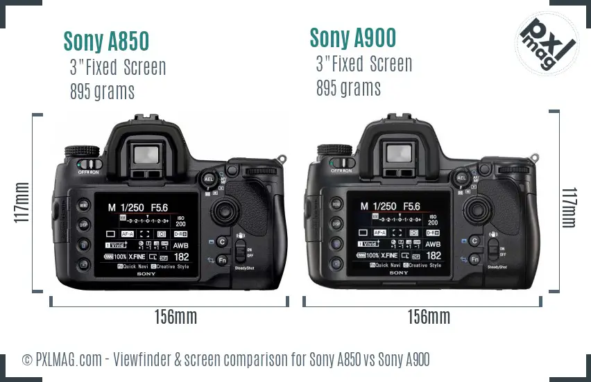 Sony A850 vs Sony A900 Screen and Viewfinder comparison