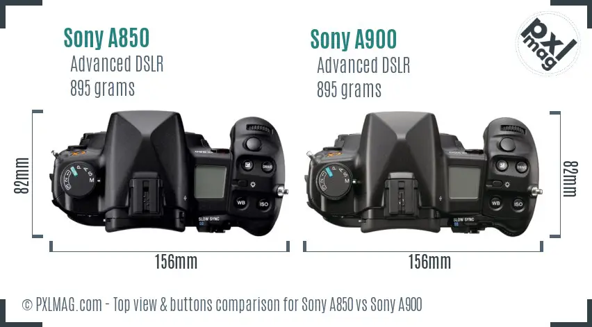 Sony A850 vs Sony A900 top view buttons comparison