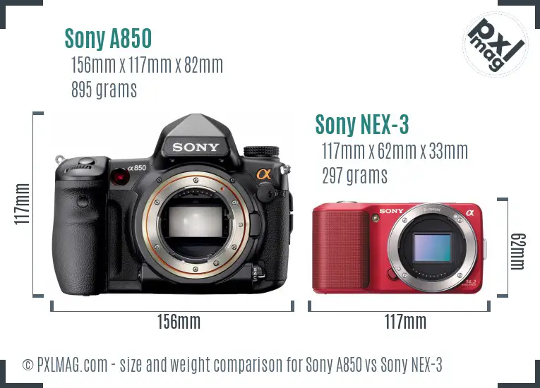 Sony A850 vs Sony NEX-3 size comparison