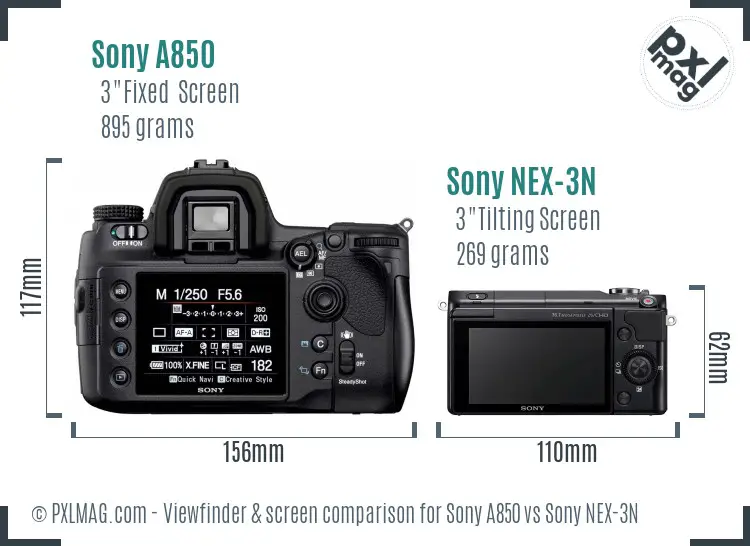 Sony A850 vs Sony NEX-3N Screen and Viewfinder comparison