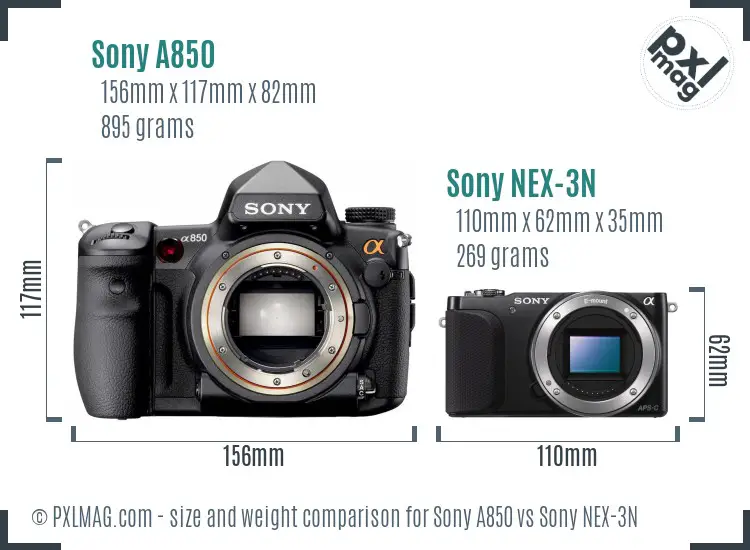 Sony A850 vs Sony NEX-3N size comparison