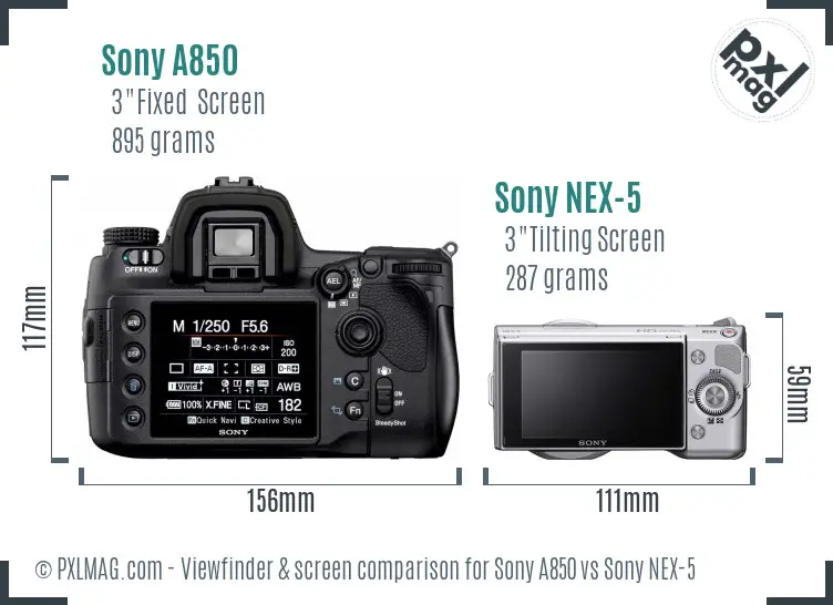 Sony A850 vs Sony NEX-5 Screen and Viewfinder comparison