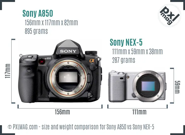 Sony A850 vs Sony NEX-5 size comparison