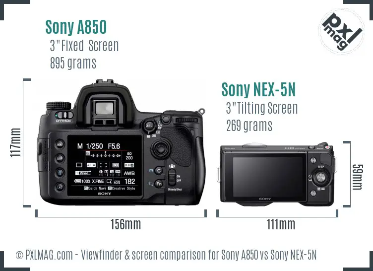 Sony A850 vs Sony NEX-5N Screen and Viewfinder comparison