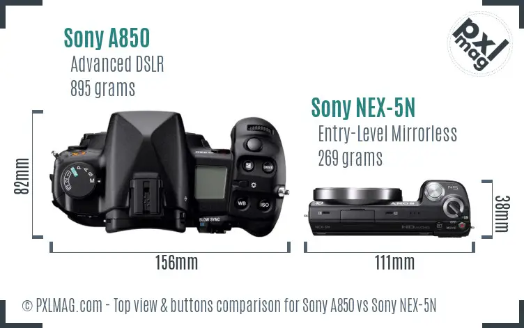Sony A850 vs Sony NEX-5N top view buttons comparison