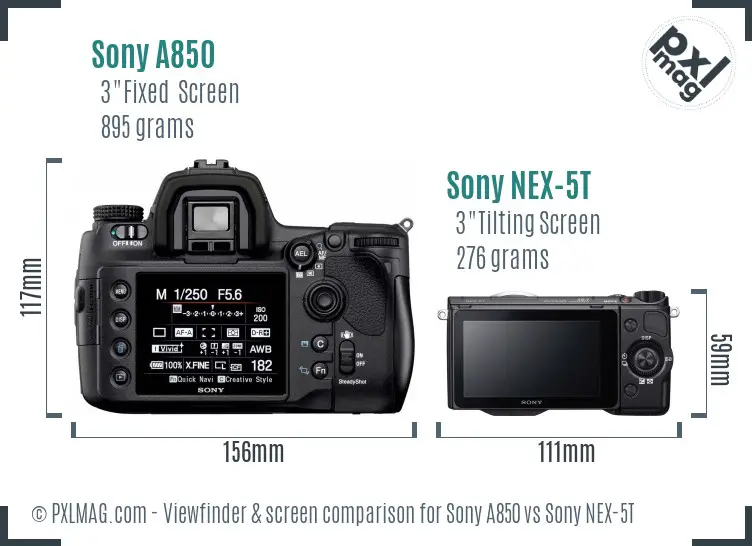 Sony A850 vs Sony NEX-5T Screen and Viewfinder comparison