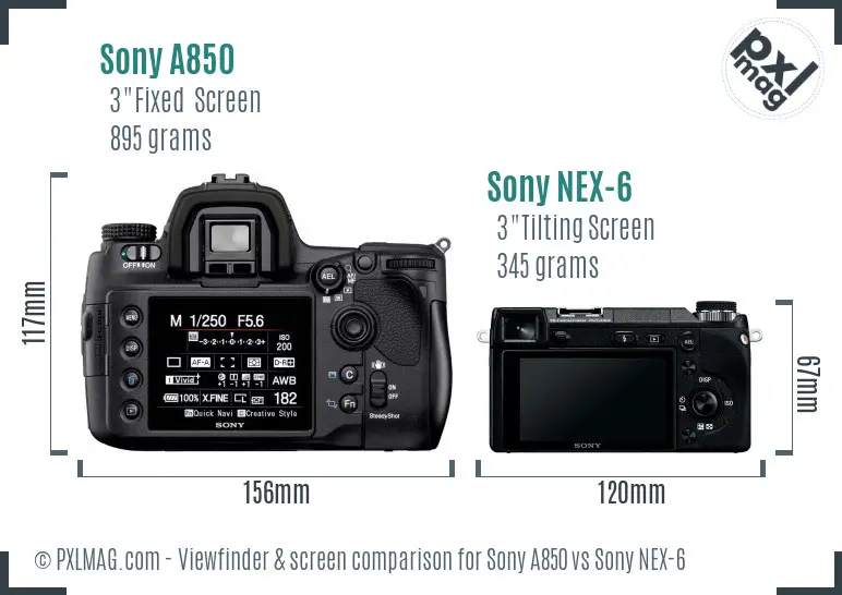 Sony A850 vs Sony NEX-6 Screen and Viewfinder comparison