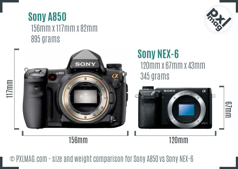 Sony A850 vs Sony NEX-6 size comparison