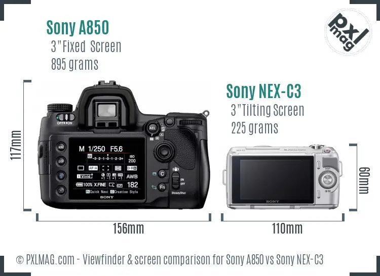 Sony A850 vs Sony NEX-C3 Screen and Viewfinder comparison