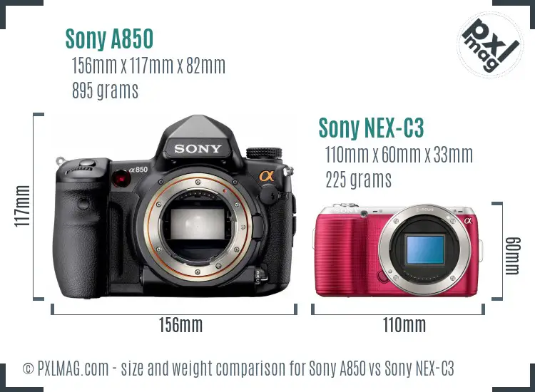 Sony A850 vs Sony NEX-C3 size comparison
