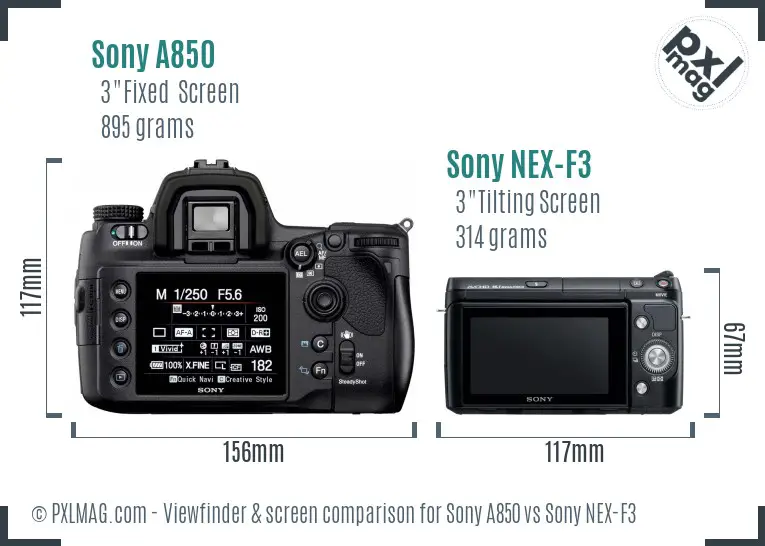 Sony A850 vs Sony NEX-F3 Screen and Viewfinder comparison