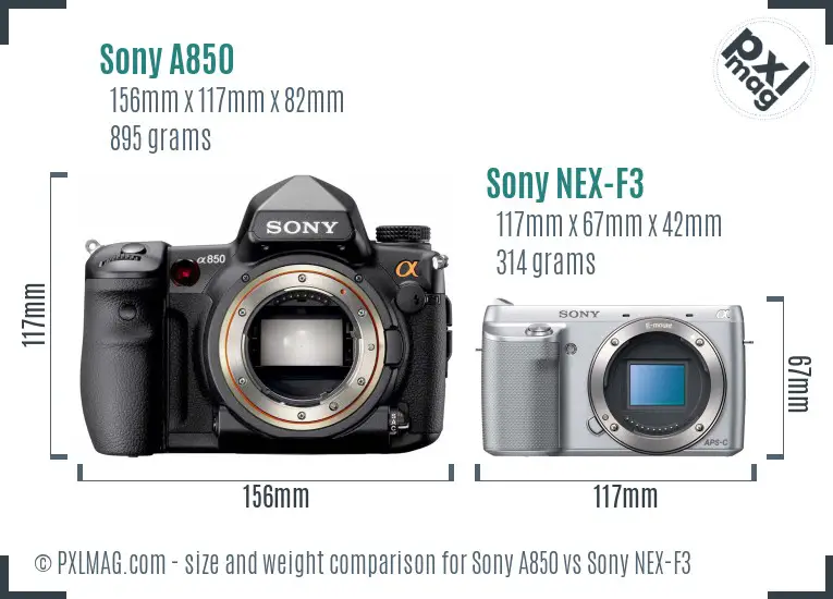 Sony A850 vs Sony NEX-F3 size comparison