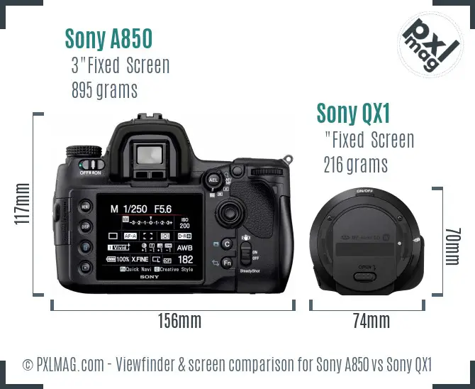 Sony A850 vs Sony QX1 Screen and Viewfinder comparison