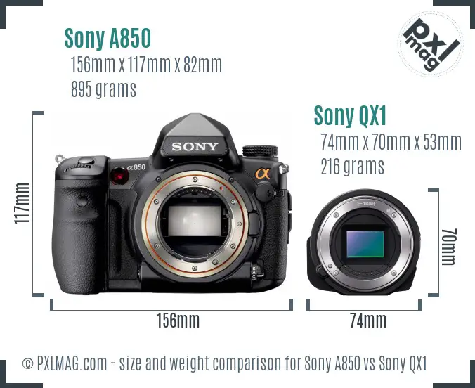 Sony A850 vs Sony QX1 size comparison