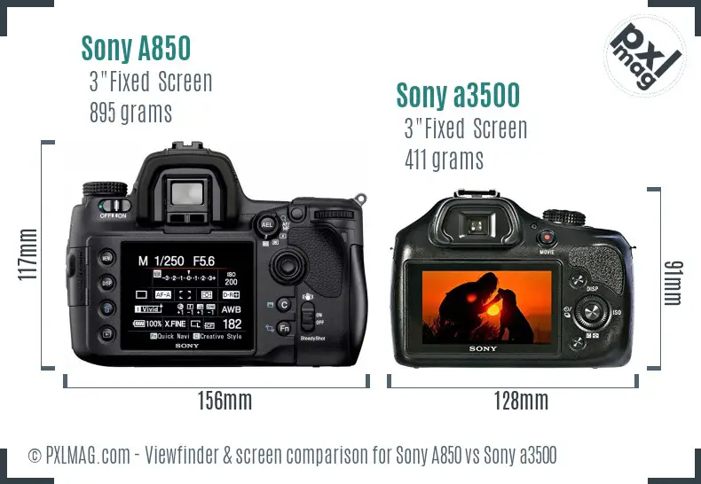 Sony A850 vs Sony a3500 Screen and Viewfinder comparison