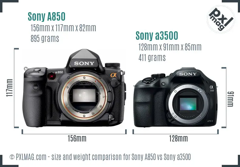 Sony A850 vs Sony a3500 size comparison