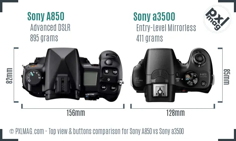 Sony A850 vs Sony a3500 top view buttons comparison