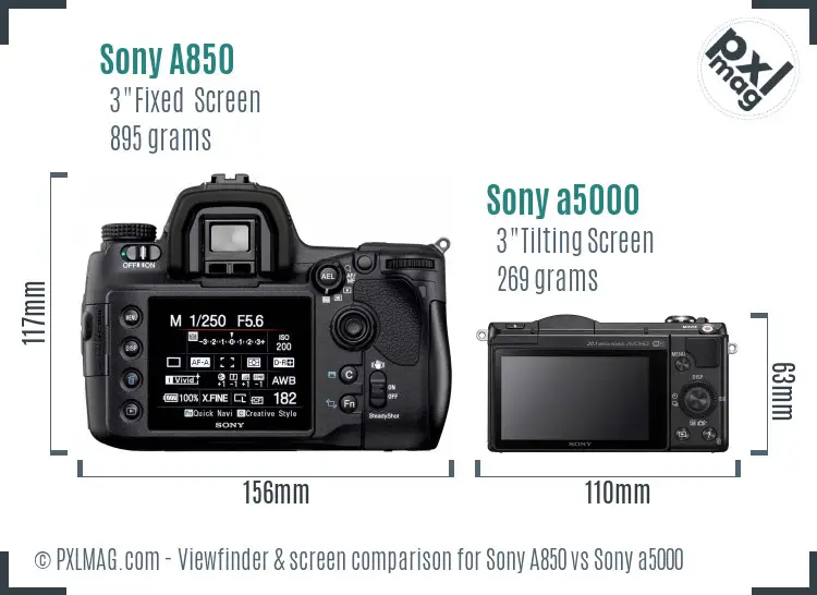 Sony A850 vs Sony a5000 Screen and Viewfinder comparison