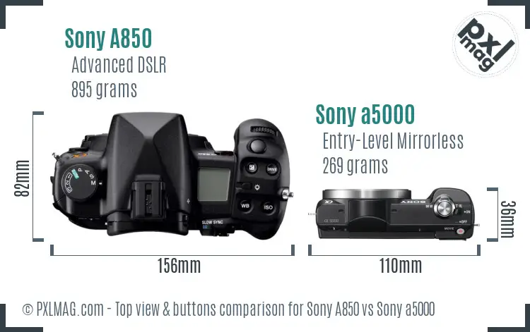 Sony A850 vs Sony a5000 top view buttons comparison