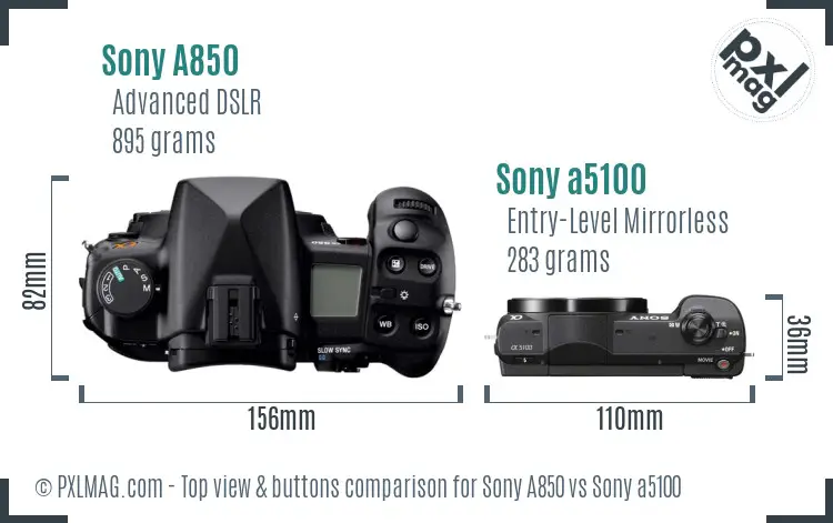 Sony A850 vs Sony a5100 top view buttons comparison